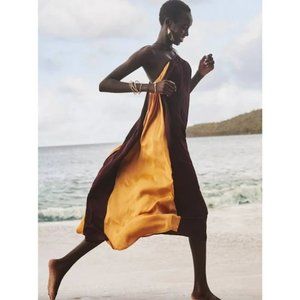 Banana Republic Coral Midi Dress Gold & Burgundy Sz XXSP & SP